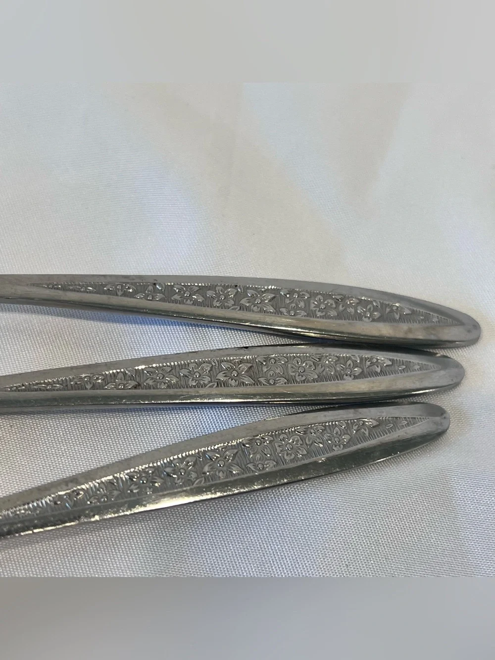 Customcraft Stainless Japan Floral  Teaspoon Set of 3 CUS5 Vintage Ornate Silver